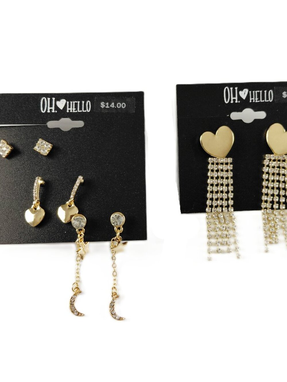Oh Hello Gold Tone Dangle Earrings Bundle Hearts Moons Rhinestones Jewelry